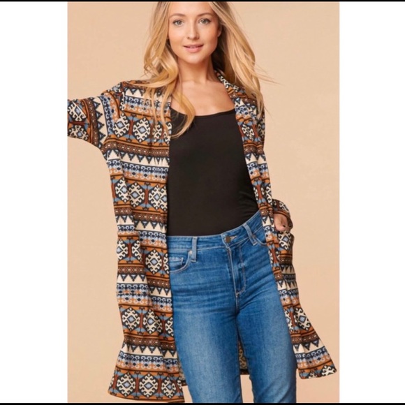 NWT! Clearance!Aztec Tribal Hacci Super Soft Duster Cardigan with Front Pockets - Picture 5 of 10